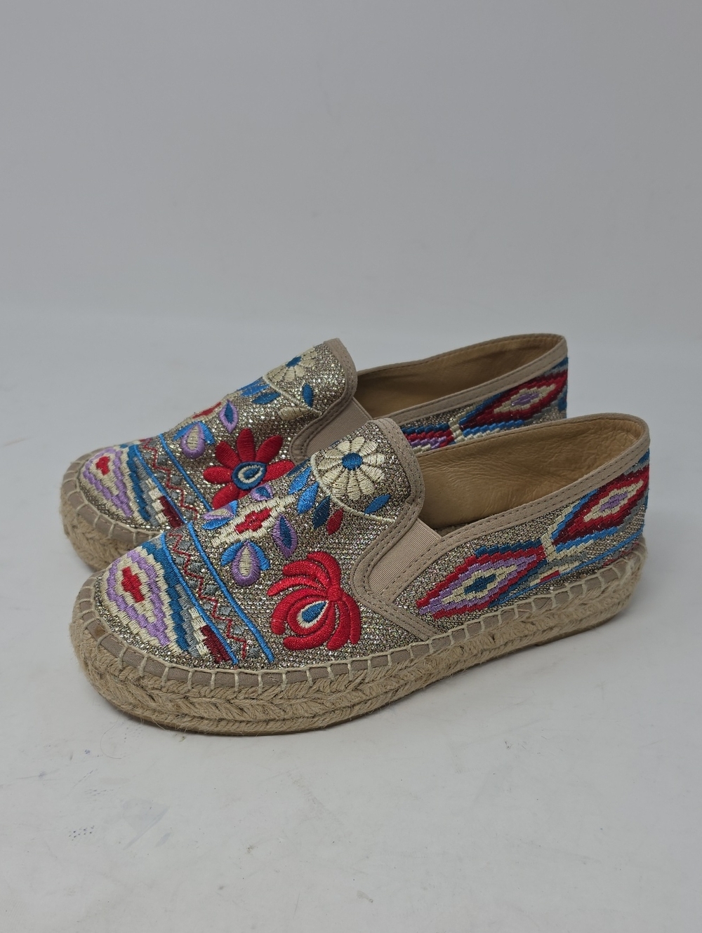 Johnny Was Floral Embroidered Platform Espadrilles Shoes Size 38